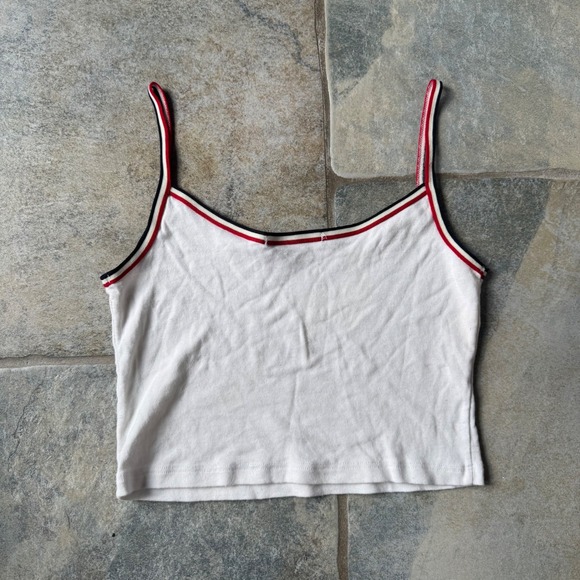 Brandy Melville White Contrast Trim Crop Top Y2K‎ Revival 90s Sporty Camisole - Picture 2 of 3